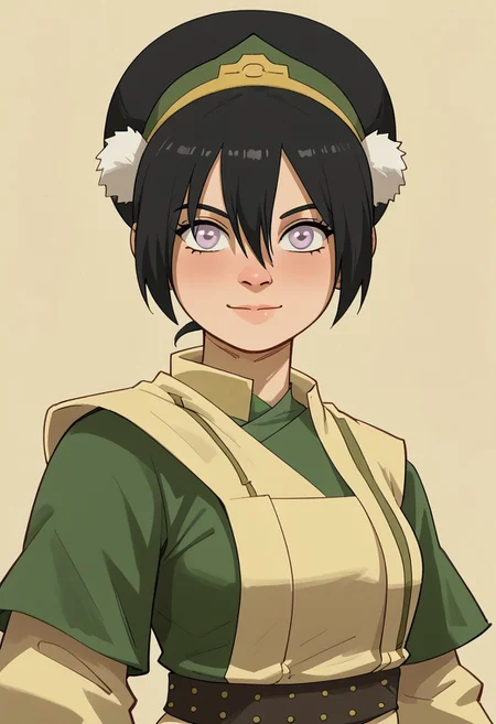 shagfish, 1girl, solo, looking at viewer, upper body, Toph, Green Hairband, Tophgreenoutfit, medium breasts, <lora:Hagfish_Artist_Style:1>
