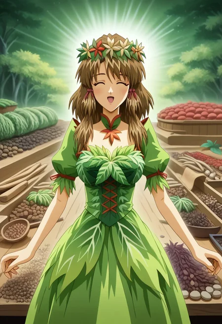 masterpiece,best quality,amazing quality, mature, clean lines, subtle lighting, bold outlines, cel shading, very aesthetic, absurdres, newest, Herbs_Morf, dynamic pose,
Kaya,
 (leaf hair, herbs  dress, leaf crown:1.3), (Herbs_Morf:1.5), leaoutmb, leaf,