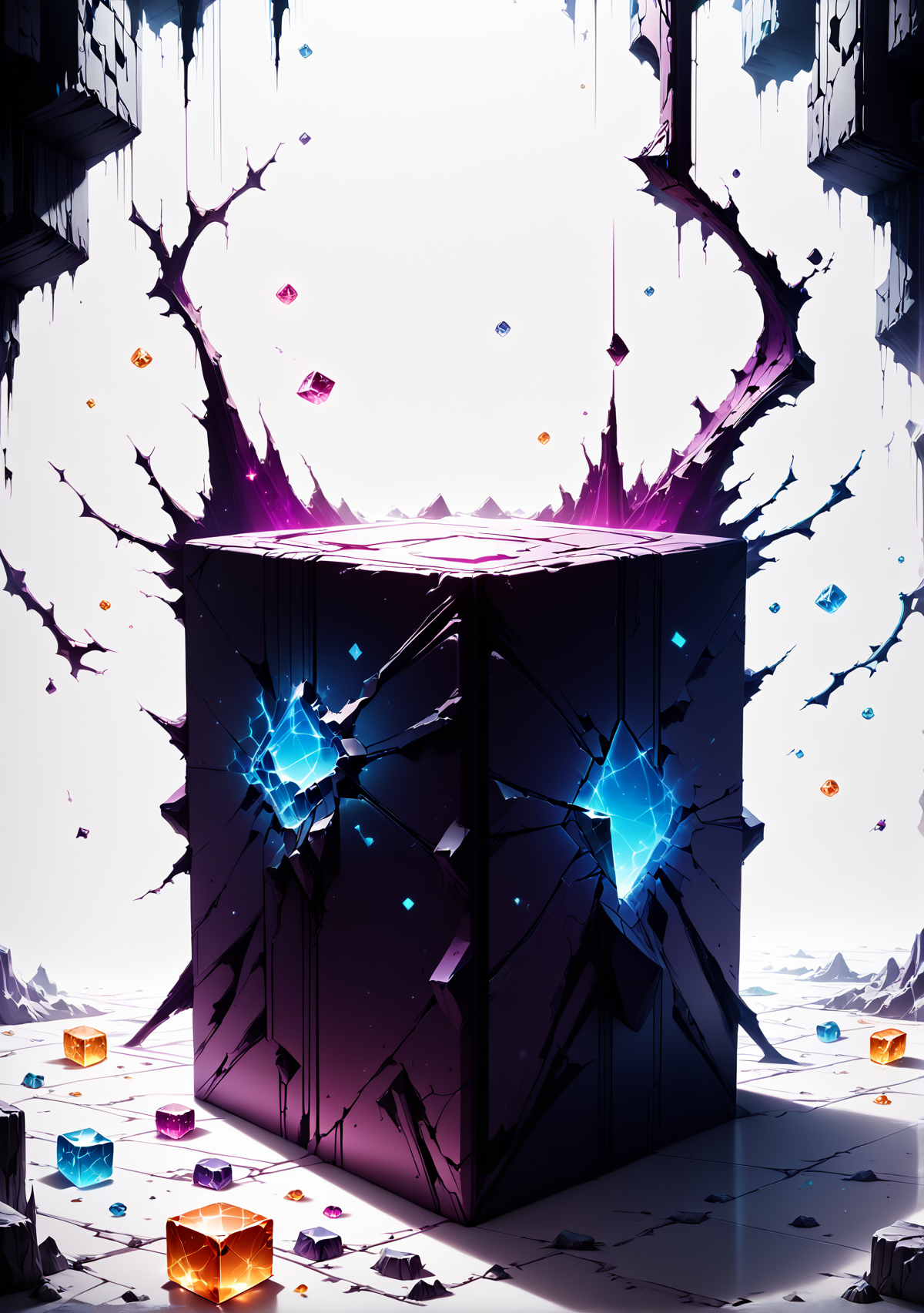 score_9, score_8_up, score_7_up, score_6_up, cube,  Mystique, shadow, aura, ephemeral, gravity, spectrum, cracks,