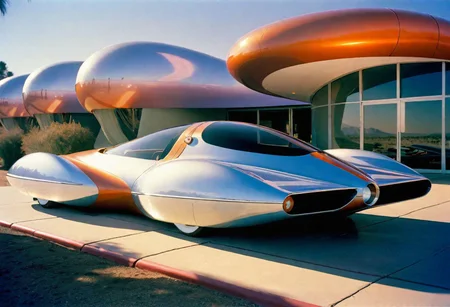 mobius, a concept car US Steel, retrofuturism, scifi ,california art deco , leica f1.4 summilux , velvia 200 film , 1982