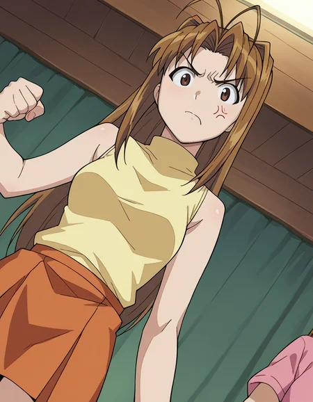 score_9, score_8_up, score_7_up, source_anime,
narunarusegawa, <lora:naru-narusegawa-ponyxl-lora-nochekaiser:1>,
naru narusegawa, long hair, brown hair, antenna hair, brown eyes, angry, anger vein,
skirt, sleeveless, miniskirt, turtleneck, sleeveless turtleneck,
indoors,
looking at viewer, dutch angle, cowboy shot,
