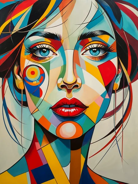 award winning abstract female portrait,
Create a new style of art, one that merges the distinctive aesthetic styles of Wassily Kandinsky and Pablo Picasso,
