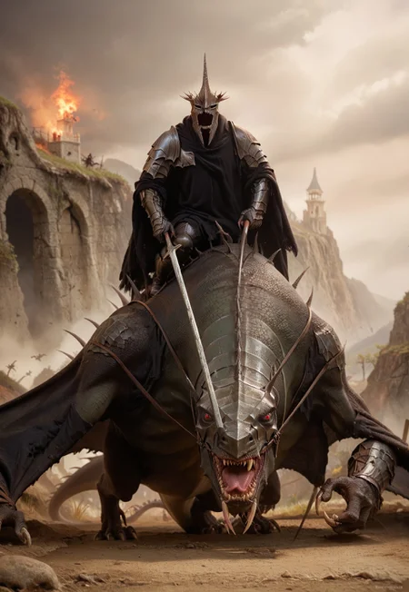 Score_9, score_8_up, score_7_up, Witch King
masked warrior,
full armor,
black cloak,
shredded clothing, full body, riding dragon, fell beast, riding fell beast, mounting dragon