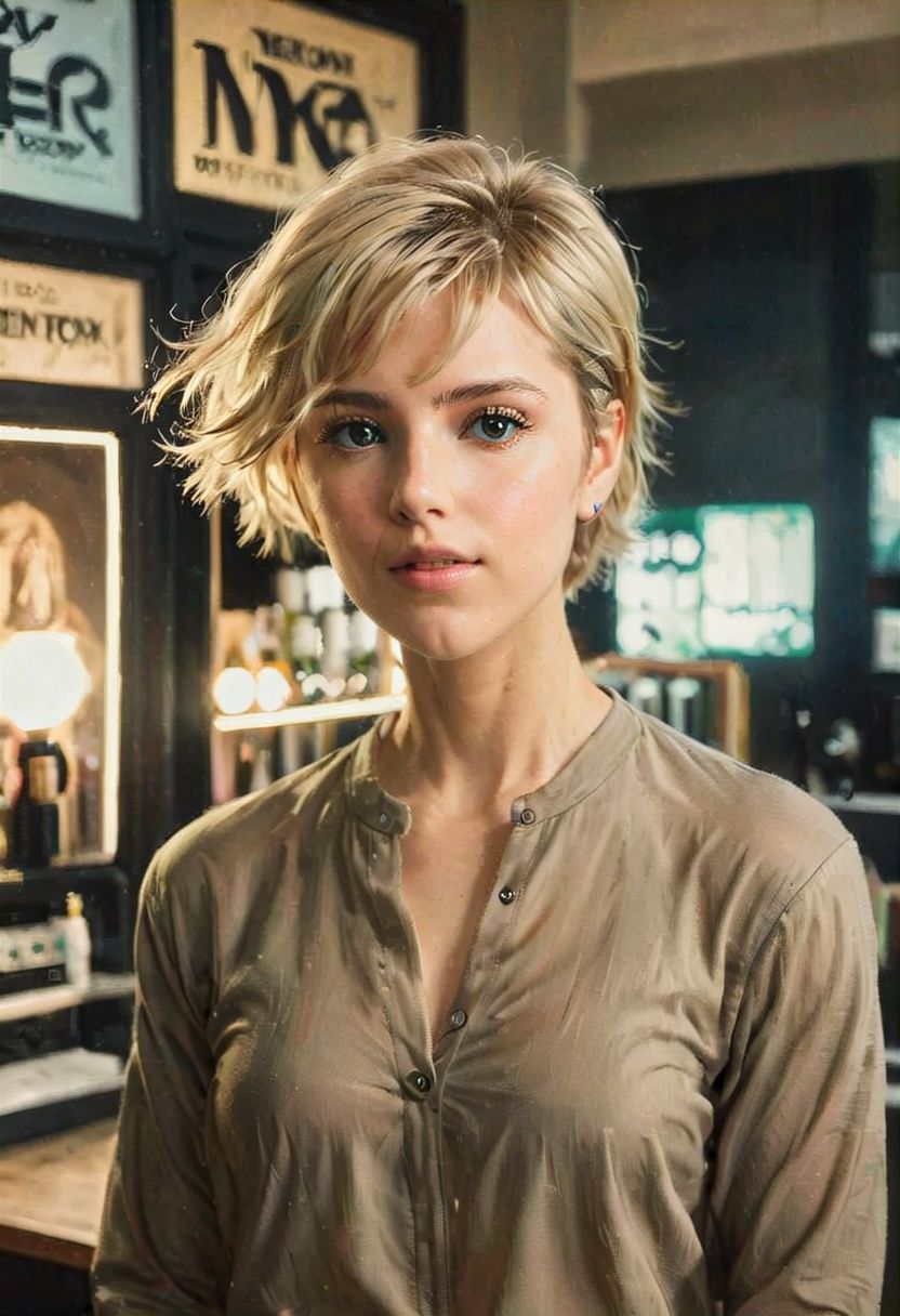 ((a beautiful woman in a Hair Salon, green and dark brown color Palette, urban city  window view)), 
bust shot, close-up lips, 
modern interior design, cyberpunk, 
Recliner|Dressing table|Table lamp|Screen|Monitor|Signboard_Details,
Metal|Glass|Leather|Textiles|Carpet|Pillow_Texture,
perfect blonde hair, 
(modern photo, fashion dress up:1.1), 24mm, (analog, cinematic, film grain, hazy atmosphere, detailed eyes, (seductive), (epicPhoto), (looking at viewer), (cinematic shot:1.3),
ac_neg1, great lighting, extremely detailed, happy, Hair Salon, impressionist painting, zoya