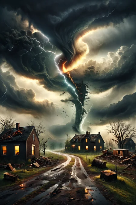 ,,masterpiece,(bestquality),highlydetailed,ultra-detailed,dramatic,epic,(1tornado),(huge tornado),(destruction),(small town),(debris),(flying debris),(dark clouds),(lightning),(dusty sky),(broken buildings),(shattered windows),(fallen trees),(power lines down),(chaotic),(ominous atmosphere),(intense winds),(stormy weather),(dark tones:1.3),(high contrast),(cinematic lighting),(motion blur),(action-packed scene),(nature's fury),,ral-cltc,<lora:The_Dark_Side_of_the_Earth:0.6>,<lora:xl_more_art-full_v1:0.8>,<lora:ral-cltc-sdxl:1>