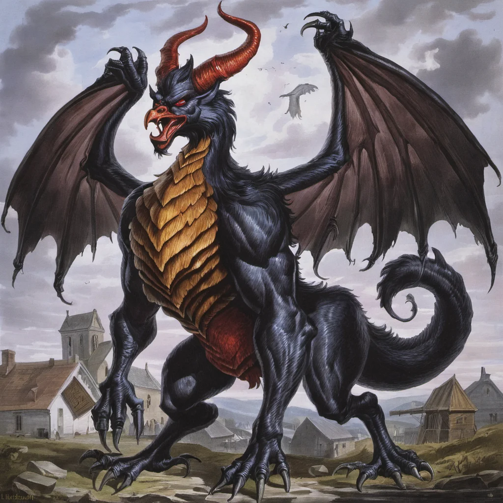 a demonic beast with chicken wings on its back,art by llbreton, <lora:LLBretonXLRecent:0.8>