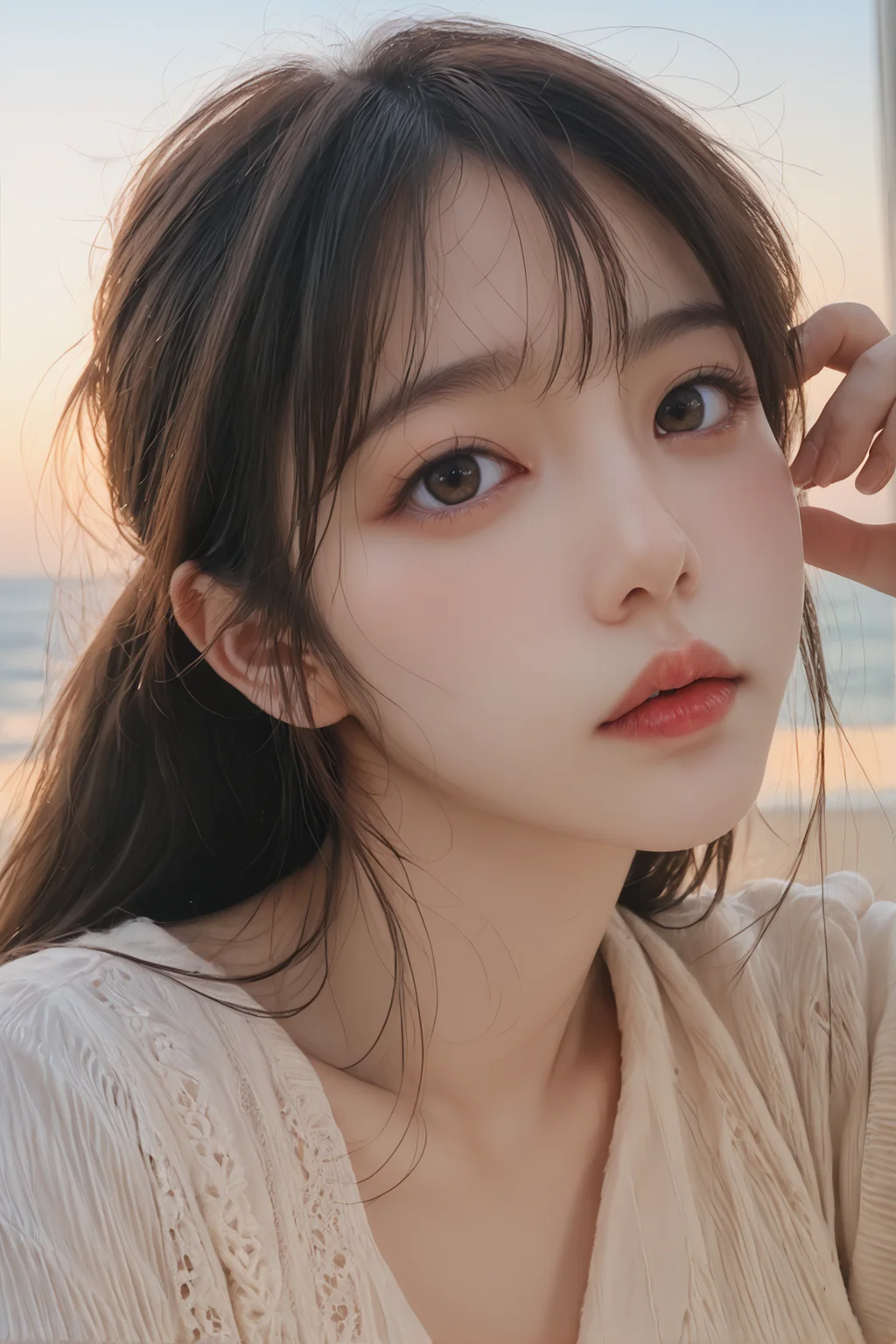beauty girl, face shot, posing at photo, shy, tensed, view from front, looking at viewer, middle close,
<lora:Nunna_pony_v31:0.8>, score_9, score_8_up, score_7_up,photography,