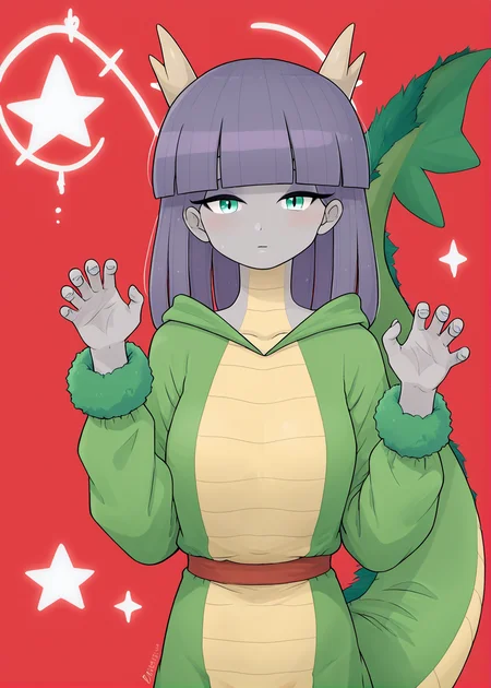 score_9,score_8_up,score_7_up,
<lora:maudpie_pony:0.8>,maudpie,
1girl, solo, ,dragon costume,hands up,rawr,hand detail