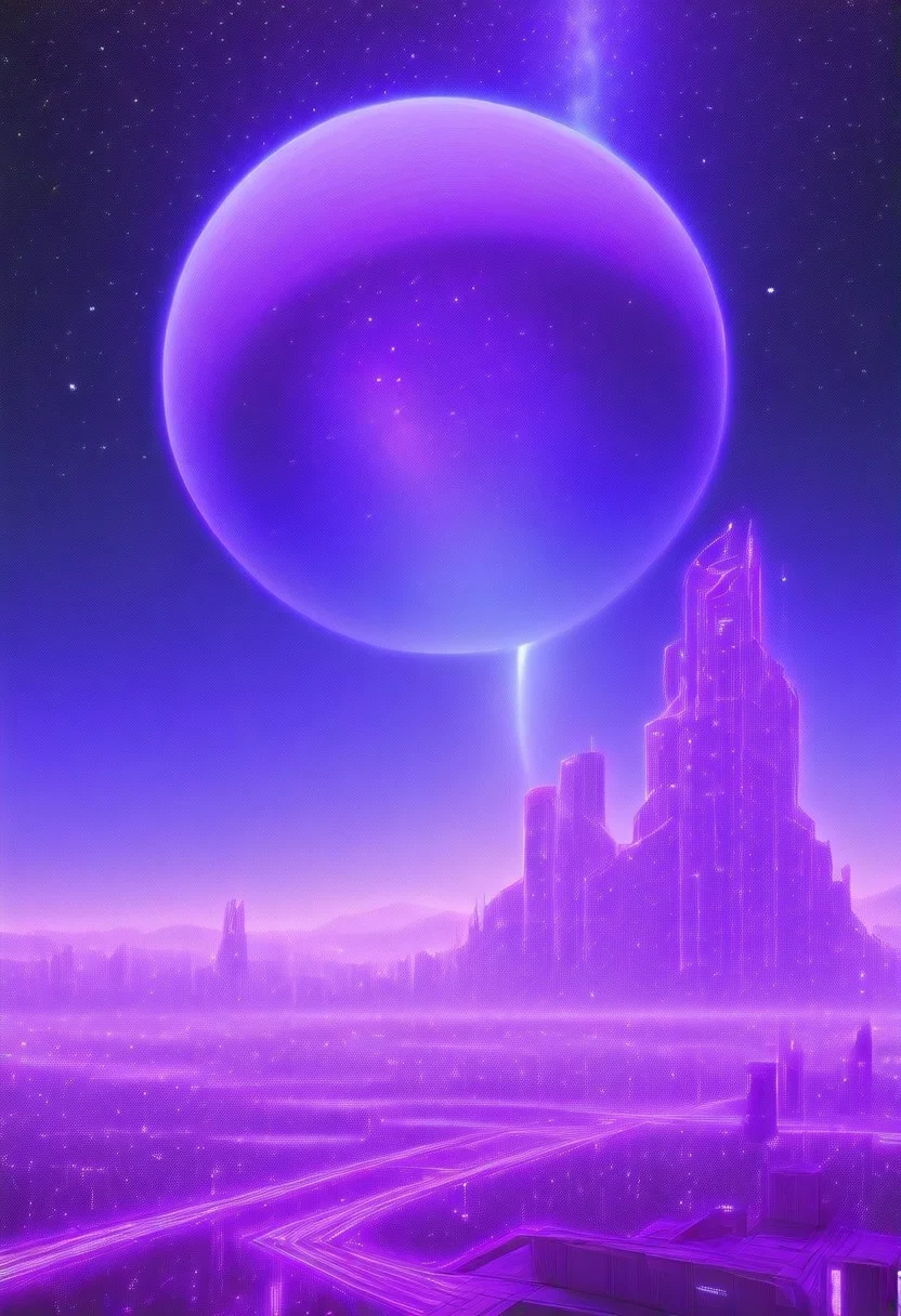 High quiality, high resolution, high definition,
Magical city with skyscrapers, a planet with purple colors and lines that emit white light surrounded by a planet ring, with the view from behind a cat looking towards the city, citybkg, anime style, high ilumination, galaxy sky, calid colours, spacial station