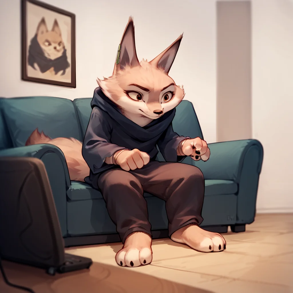score_9, score_8_up, score_7_up, score_6_up, score_5_up, score_4_up, source_anime, KFPZhen, furry, sitting, couch, watching tv,