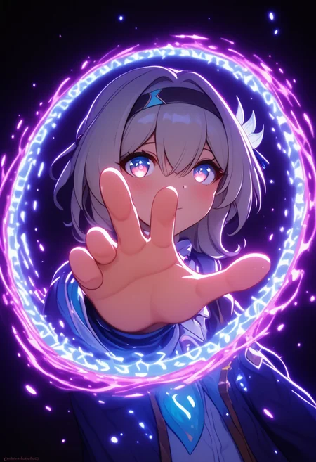 spell bind, 1girl, cinematic angle, Fractals, flame, smoke, energy ball:1.2):0.1], firefly_\(honkai:_star_rail\), sparkle, Depth of field, finely detail, cinematic shadows, vibrant, high contrast, kawaii, [(colorful background:1.5)::0.1], (dark background:1.2), very aesthetic, amazing quality, illustration, incredibly absurdres, ultra detailed, masterpiece, best quality, people, characters, copyright, style, general tags, intricate details, good quality, newest, detailed background, beautiful detailed, beautiful face, blight face, large pupil, eyelashes, brilliant skin, shiny skin, perfect hand, <lora:ponyv4_noob1_2_adamW:1> <lora:SpellBindPony:1>