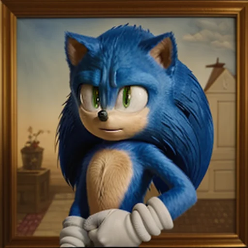 a portrait of sonic,((oil painting)),((by leonardo da vinci))