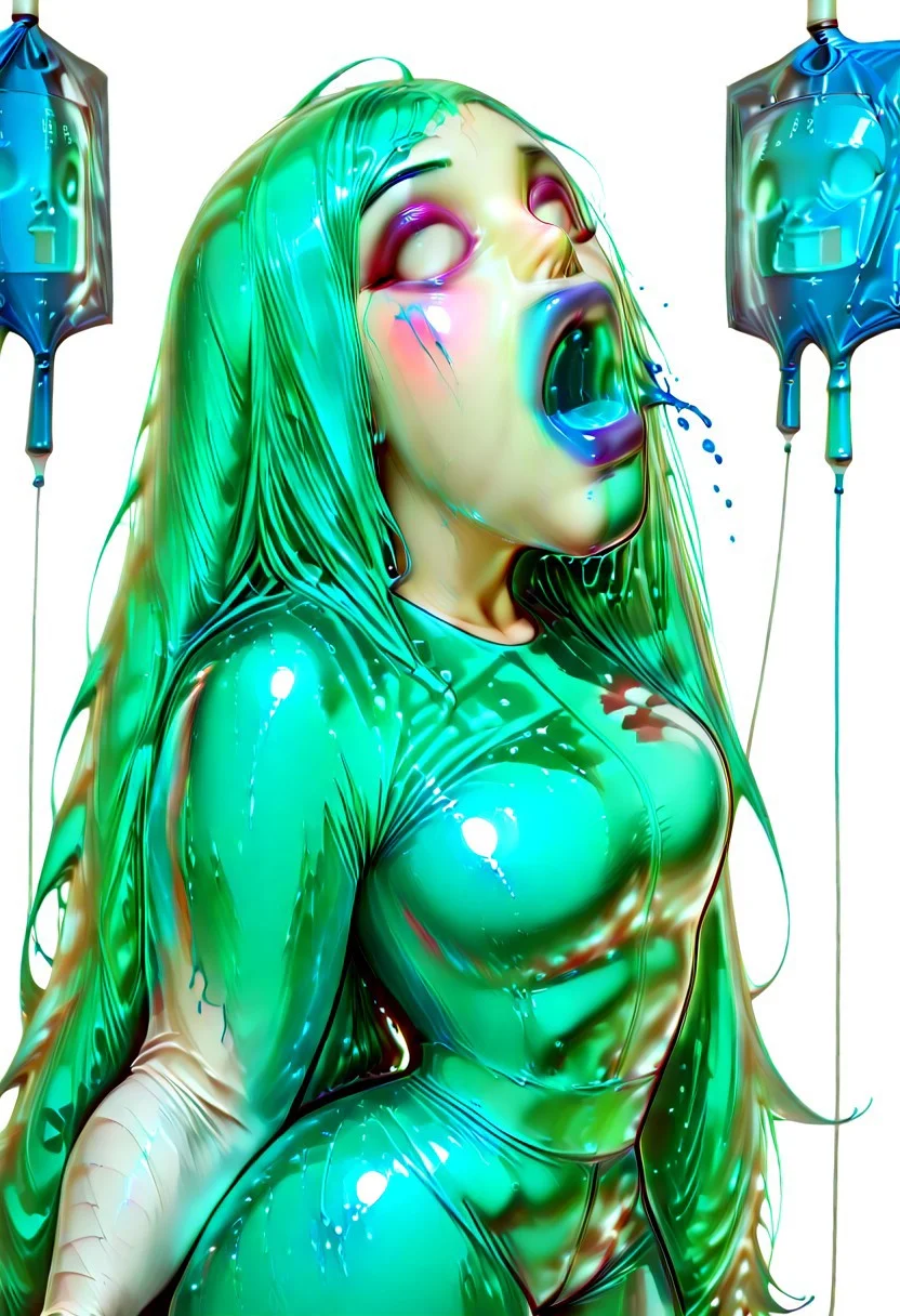 channelstyle, solo, intravenous drip, long hair, hospital gown, bandages, bandaged head, blood, 1girl, aqua eyes, looking at viewer, very long hair, pants, simple background, aqua hair, open mouth, hatsune miku, injury, messy hair, bandaid, empty blood bag, shirt, bandaged arm, cowboy shot, white background, long sleeves, hair down,blue screen of death, glitch,vomiting,
Blue Vomit, masterpiece, best quality, very aesthetic, g0th1c, glowing, neon lights, glowing eyes,, masterpiece, best quality, very aesthetic, easynegative, ltxdoll, (color) dollmask, (color) bodysuit,, covered eyes, covered mouth, covered face,, maskpull, pulling mask,, O-shaped mouth, open mouth, (color) O-ring, (color) inner mouth,, Dollmouth, open mouth, (color) lips, (color) inner mouth,, white eyes, eyebrows, eyeshadow,