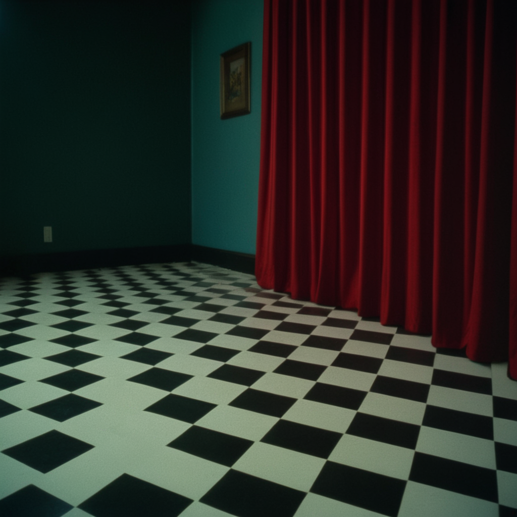 cinematic film still of  <lora:Twin Peaks style:0.5>
In the 1990's a room with a red curtain and a chevroned floor,indoors,no humans,curtains,tiles,tile floor,checkered floor,red theme,floor , realistic, sharp, detailed, classic, 1990's suspense style, film light style, photography, artistic, perfection, contrast, cinematic, filmic, high quality photo,  David Lynch style, Twin Peaks style, shallow depth of field, vignette, highly detailed, high budget, bokeh, cinemascope, moody, epic, gorgeous, film grain, grainy