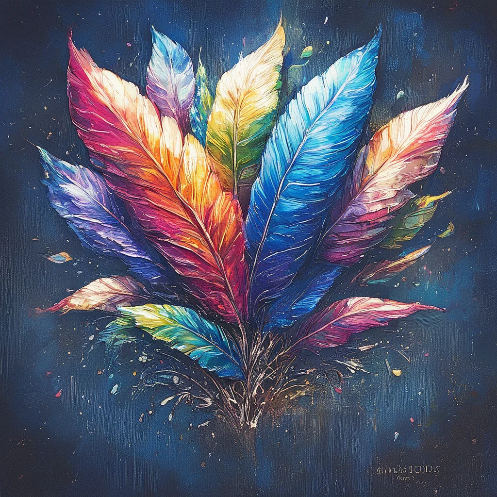 score_9, score_8_up, score_7_up,
<lora:OilPastelsPony:1> arsmjstyle, oil pastels Close-up of a peacock feather, iridescent blues and greens, intricate eye pattern, textured strokes mimicking feather barbs, contrast against dark background, hyper-detailed