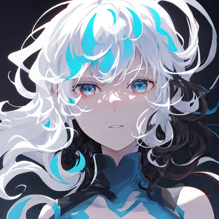 solo, [semi-photorealism|anime|manga], [gothic|(cyberpunk:0.7)|(science fiction:0.5)] style, [mature female|1girl], detail face, full length upper body, (\(dark red hair\):0.95) and \(blue hair\), two-tone hair, [gradient hair]:0.45,  [(\(white hair\):1.25) and \(black hair\), two-tone streaked hair].25, [\(black\) inner hair color]:.25, [curly|wavy] hair, [long|medium] hair,