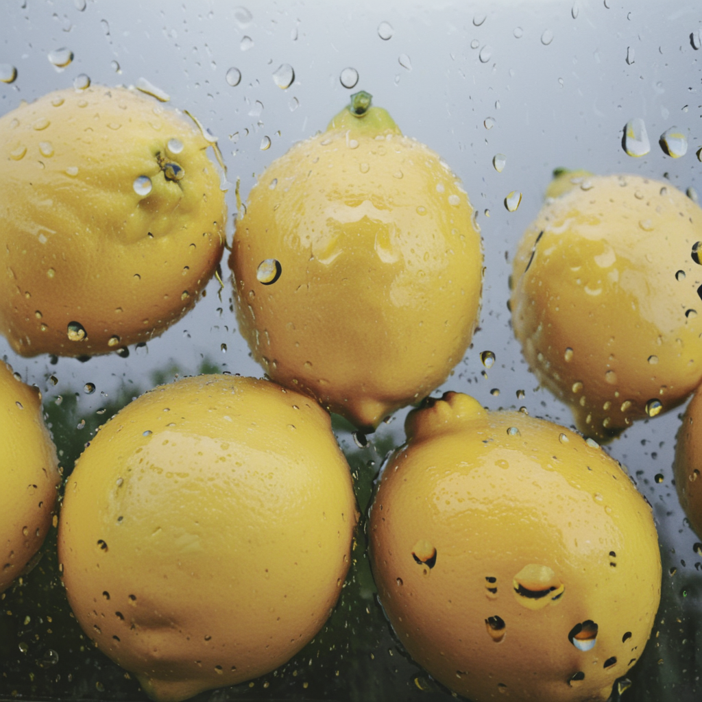 lemons behind rain on glass<lora:Rain_on_Glass_XL:1>