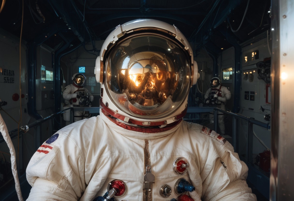 score_9, score_8_up, score_7_up, score_6_up, score_5_up, score_4_up, Gold_Visor, life_support_unit, Skylab_Suit, DVD still from 1981 dark fantasy sci-fi film "Skylab", Astronaut enters the Skylab space station, Apollo, 1981, helmet, space, spacesuit, astronaut, faceless