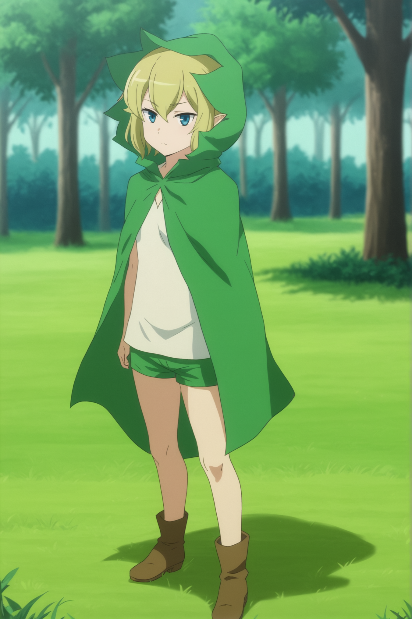 <lora:Ryuu_Lion:0.7>, Ryuu Lion, solo, closed_mouth, full_body, outdoors, day, hood, blurry, tree, grass, nature, cloak, hood_up, forest <lora:sdxl_lightning_4step_lora:1>