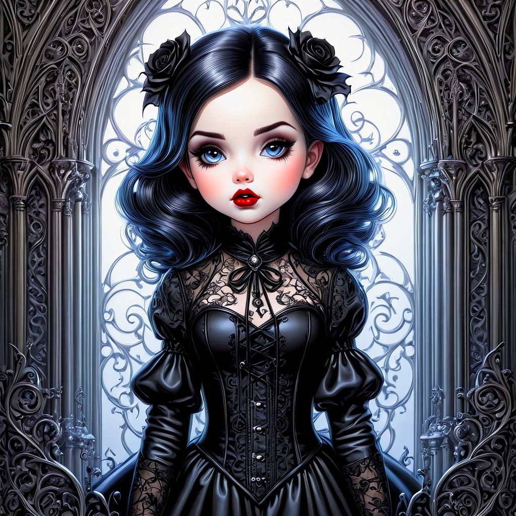 j scott campbell ,a whimsical image of a gothic baby girl