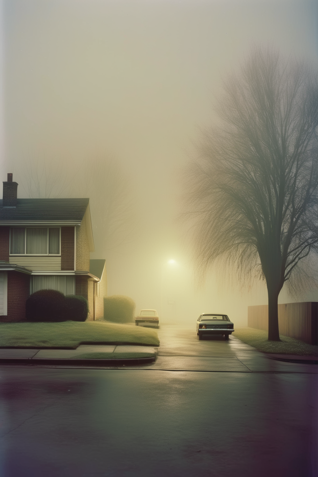 <lora:Todd Hido Style:1>Todd Hido Style - foggy scarfolk suburbs. 35mm photography.