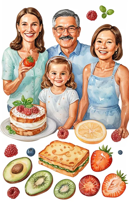 masterpiece,best quality,<lora:tbh32-sdxl:0.9>,illustration,food portrait of family