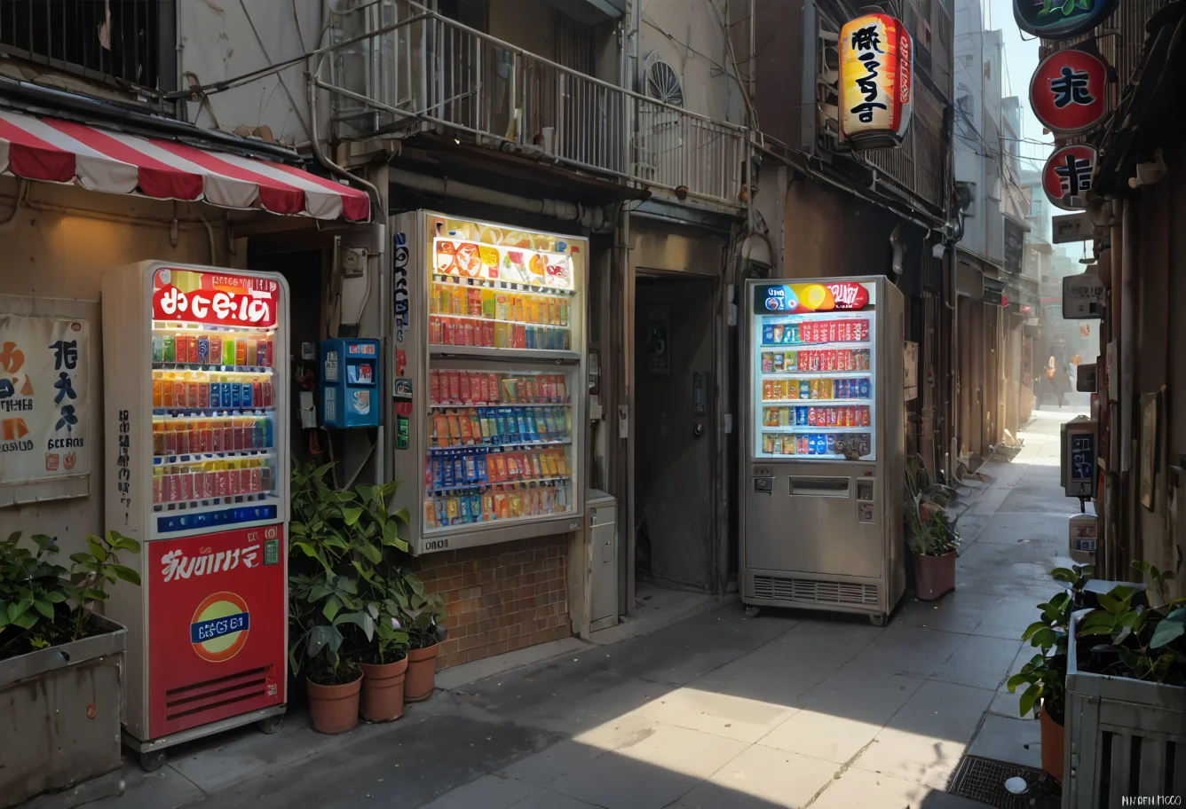 score_9,score_8_up,score_7_up,8k,,ruanyi0727,outdoors,alley,vending machine,lantern,storefront,<lora:0727 japanese street_v1_pony:1>