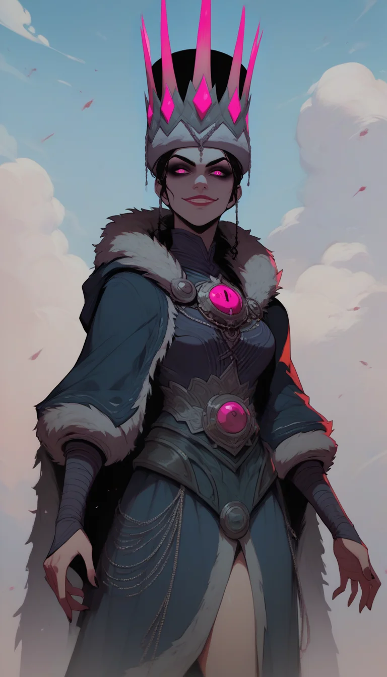 score_9, score_8_up, score_7_up, 1girl, perfect hands, katarinkis, crown, headpiece, sexy outfit, fur cloak, Slaanesh corrupted, evil smile, looking at viewer, pink eyes , SlaneeshXL, standing , sky, <lora:[GP] somethingweird [Pony XL]:0.2>     <lora:KatarinaKislev2:0.8> <lora:shexyo style xl:0.8> shexyo style <lora:LineArt Mono Style LoRA_Pony XL v6:0.4>