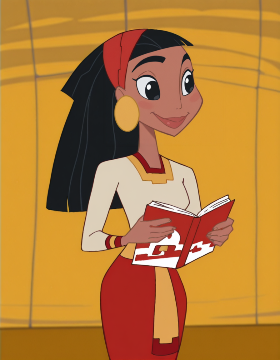 <lora:MalinaIllustrious1.0JLFO:1> malina, black hair, dark skin, jewelry, earrings, long hair, 1girl, black eyes, hairband, smile, solo, white shirt, skirt, shirt,holding book,