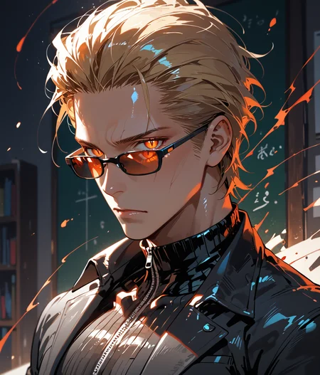 PonyScores7, source_anime, ah1
BREAK <lora:albertwesker-guy-PONYv1:0.8> albertwesker, albert wesker, 1boy, blonde, black gloves, (sunglasses:1.3), belt, black coat, black pants, looking at viewer, toned, athletic, fit, slicked back hair, black turtleneck, zipper, mature male, short hair, black boots, (teacher's aide, holding school supplies with a supportive expression), (deserted research facility, empty labs, broken equipment, lost scientific endeavors), (Celebratory expression), (focused, intense glare), (reddish orange eyes, slit pupils), (angular face, sharp_featured face), handsome, charming, alluring
BREAK <lora:xl_more_art-full_v1:0.2>, <lora:shinyskin2:0.2> glistening skin, <lora:aesthetic_anime_v1s:0.2>, <lora:Expressive_H:0.2> Expressiveh, <lora:hairdetailpxl:0.2> hairdetailpxl, <lora:EpicF4nta5yXL:0.2>, <lora:detailxl:0.2> detailxl, <lora:Fant5yP0ny:0.2>, best quality, amazing quality, best aesthetic, absurdres, <lora:expressive eyes:0.2> expressive eyes, <lora:eyedetailpxl:0.2> eyedetailpxl, illustration, Volumetric_Lighting, ultra-detailed, very aesthetic, intricate details, 8k, masterpiece, best_quality
BREAK (Eye-level angle (from the side) view medium Close shot, focus on chest)
BREAK <lora:Eyes_High_Definition:0.3> EyesHD, Stable_Yogis_PDXL_Positives, AS-Adult, <lora:Complicated fantasy portrait - XL Pony V2.0:0.4>, bad-hands-5, AS-MidAged, <lora:HDA_Detailer:0.2>,