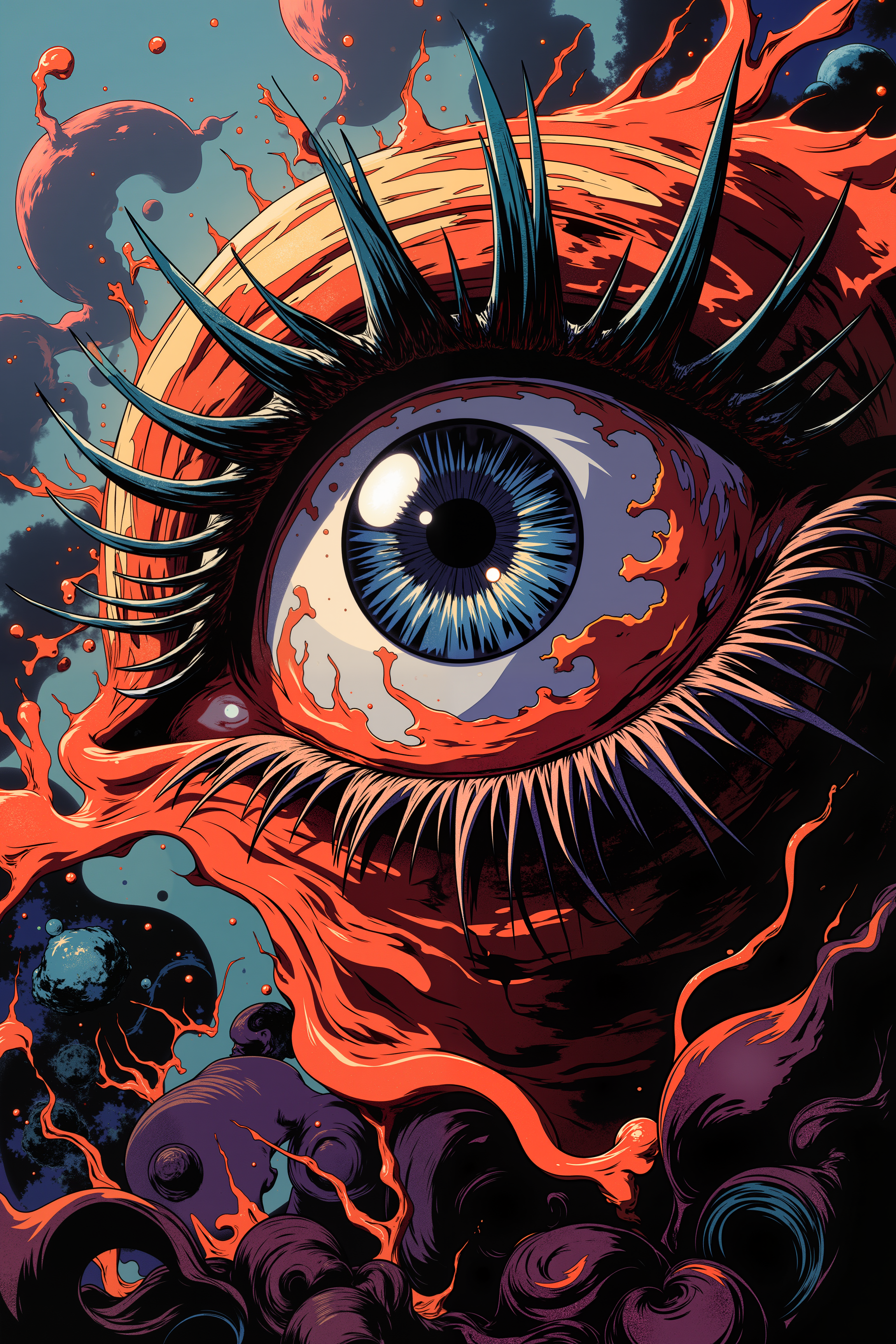 high detail, masterpiece, high resolution, sharp, hyperrealism, raw photo, high angle, dynamic perspective, abstract, geometric,weird,surreal <lora:RetroAnimeFluxV1:0.5><lora:NeonFantasyFLUX:0.3>