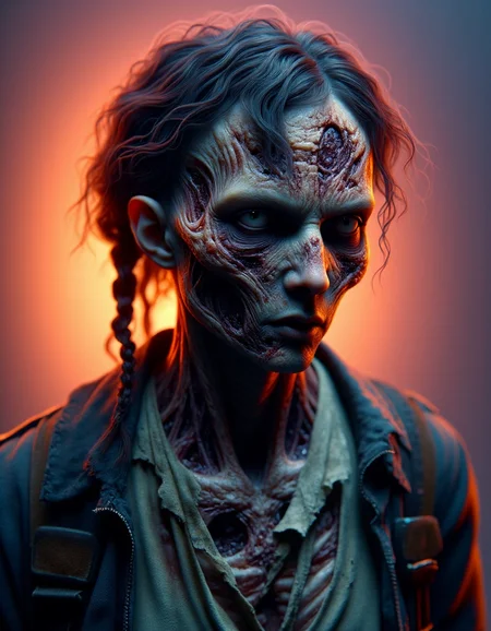 [ (cartoon art stylized by Emil Ferris:1.1) : Graham Ingels:3], horror art, overhead angle of a Masculine (ral-zmbyz:1.1) as Vintage Prince, Gunnery Sergeant, Box braids hairstyle, Confused, Animecore, complementary colors, High quality, retro, <lora:ral-zmbyz-flux:1>, rich deep colors, elegant, striking, highly color focused
