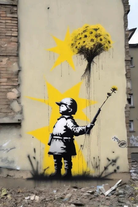 <lora:Banksy Style:1>Banksy Style - crtitisism for the war in Ukraine in the style of Banksy