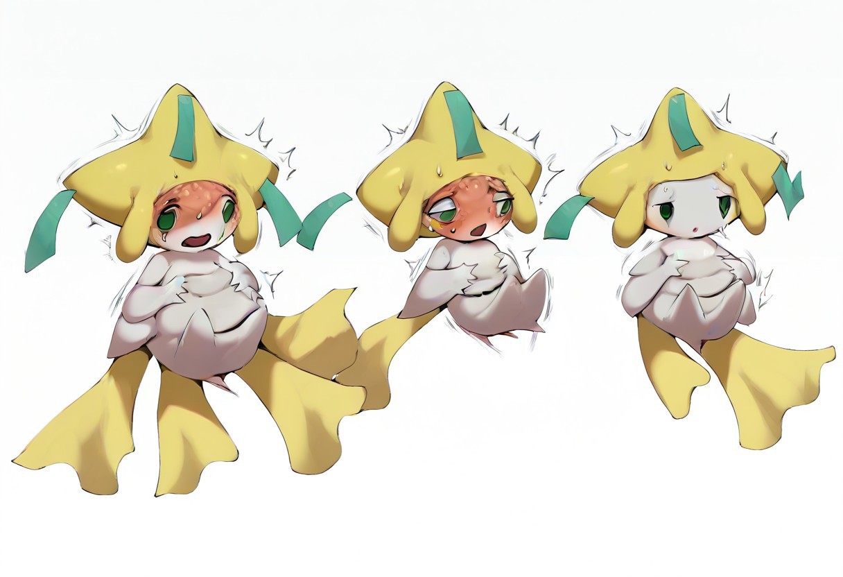 full-length digital artwork of a woman morphing into a jirachi, Score_9,score_8_up, score_7_up, breast expansion, (looking pleasured, transformation sequence, comic,source_furry, solo, dof, full-length portrait, white background, <lora:POKEMONL_JIRACHI:1> jirachi, pokemon (creature), vaginal, cute, furry, her body convulses, futa, futa transformation, before and after, transformation sequence, tr2nsf0rmati0n, brainwashing, hypnosis, 1girl, <lora:sk0507_79:1>, (shriveled body: 1.4), empty eyes, 1boy, ((princess carry)), upper body,