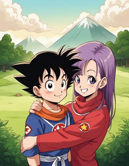 zPDXL, score_9, score_8_up, score_7_up, source_anime, 8k, absurdres, anime coloring, 1980s \(style\), retro artstyle,
<lora:4kira_v1-1:0.8> 4kira, son goku, black hair, black eyes, bulma, purple hair, purple eyes, multiple characters, 1girl, 1boy, outdoors, smiling, happy, hugging, cute, adorable, blush, heart, outdoors, mountain, sky, cloud, grass, bush, tree, looking at viewer,