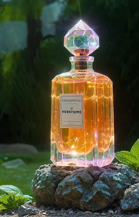 masterpiece,best quality,<lora:tbh34-sdxl:0.9>,illustration, A bottle of perfume in garden