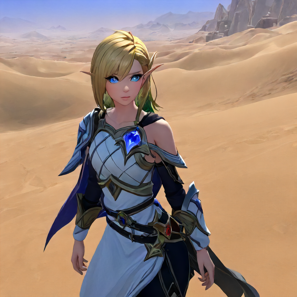 1girl, Alleria  <lora:Alleria SDXL:.7>, in the desert, blonde hair