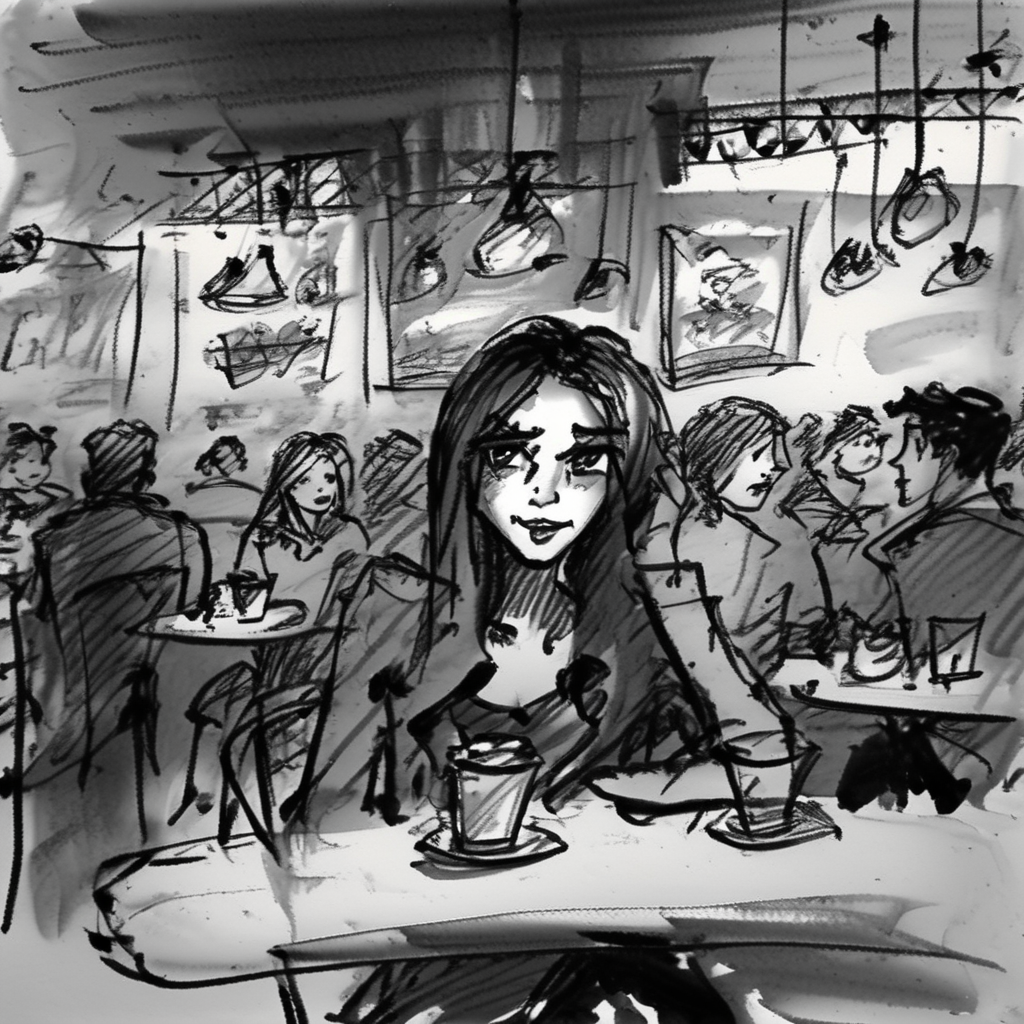 corcoc4s  girl in a cafe in the background people at tables,  very detailed<lora:corcoc4s:1>