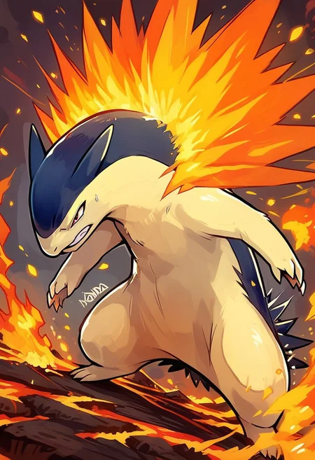 score_9, score_8_up, score_8,
zzTyphlosion, no humans, pokemon (creature), claws,
dynamic pose, attacking, angry, furious, motion lines,
volcano, embers, fire, dust, swirls, wind,
zPDXL3,