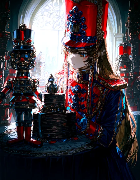 1girl ,nutcracker, detailed background,detailed face,
,quasarcake, thirty_8ght
,masterpiece, best quality, newest, absurdres, highres,
<lora:illustrious_noobai_epsilon_pred_1_best_quality_v1:0.4> ,<lora:illustrious_noobai_epsilon_pred_1_masterpieces_v1:0.4>, <lora:illustrious_noobai_epsilon_pred_11_very_aesthetic_v1:0.4>, <lora:ponyv5_noobV065S_1_adamW:0.6>, <lora:add-detail-xl:0.4>, <lora:GEN(illust) 0.2v:0.6>,<lora:cfg_scale_boost:0.4>,  <lora:Holiday_Nutcracker:0.5>