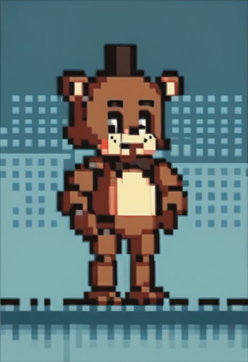 chibi, pixel art, full body, freddy, bear ears,