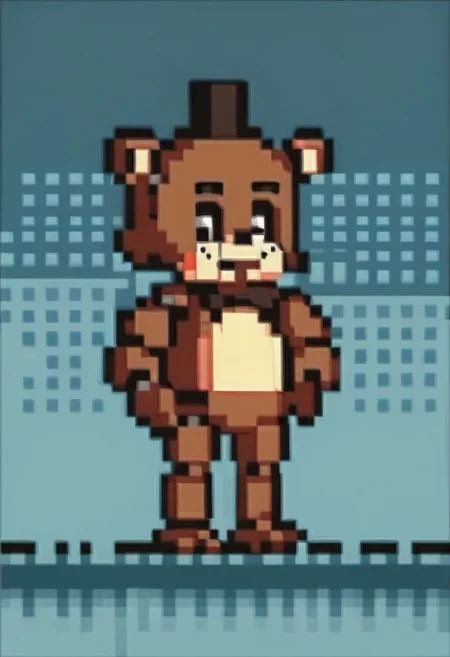 chibi, pixel art, full body, freddy, bear ears,