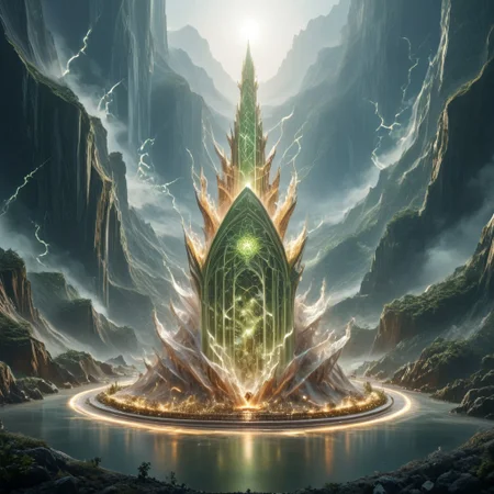 8k,hi res,(surreal,score_9, score_8_up, score_7_up, score_6_up),realistic analog photo, award winning photo,magnificent, celestial, ethereal, painterly, epic, majestic, magical, fantasy art ,((glowing runes:1.5),((The Elven style:1.7)),((a tall Elven Tower:1.3)),(against the background of fabulous nature:1.5),((fabulous nature:1.7)),((Elven tower, stands against the backdrop of mountains:1.7)),((Lightning is dancing around the a tall tower:1.5)),(((a tall green transparent jade fairy-tale elven with a golden ornament tower:1.5))),((where magical runes seem to be perfectly intertwined with the the tower:1.7))), where the natural elements are rampant (((the power of the storm, the power of lightning, the power of fire))), where natural elements run amok (((the power of the storm:1.3))),(((the power of lightning:1.3))),(((the power of fire:1.3))) ((beautiful ancient fairy garden of emerald jade runestones:1.5)),(realistic detailed background),<lora:Tangbohu Detail Tweaker:-0.1>,<lora:Elven-Architecture_ponyXL_LOREVER:1>,<lora:Tempest_Magic_-_XL_Grimoire:1>, tempestmagic,<<lora:Awfully_Stylish_v15.2:1>,<lora:extremely_detailed:1.2>,<lora:glowneon_xl_v1:0.75> <lora:ThunderMagic:0.6> tempestmagic
