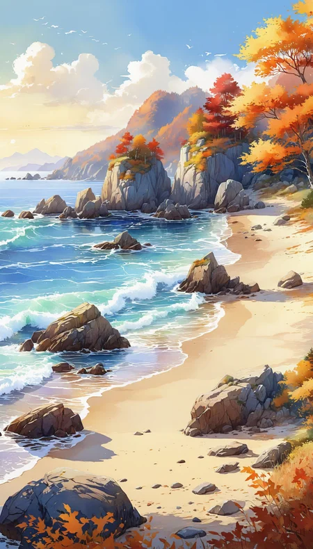 best quality,high quality (picturesque landscape outline, (style of detailed graphic sketch:0.7), style of ink and wash watercolor sketch :0.7) of a
impressive immersive environment,
sea shore in
autumn in the morning , clear weather,
global lighting, 8k resolution, detailed, focused,
pixiv contest winner,divine view,
( style of Tyler Edlin,(style of Thomas W Schaller:0.3) :0.8)