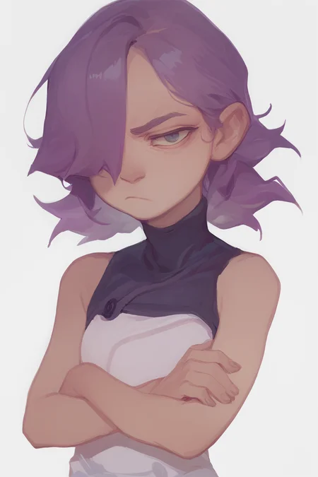 score_9, score_8_up, score_7_up, score_6_up, 1girl, solo, <lora:feason_style:1.0> feason style
<lora:ponydiffusionv6_lilyduolingov2:0.7> lily duolingo, purple hair, hair hair over one eye, bangs, bored expression, closed mouth, crossed arms, medium hair,