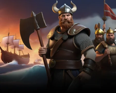 Civilization 6 style, Viking holding battle ax, waves and warships background<lora:ææXLv1:1>