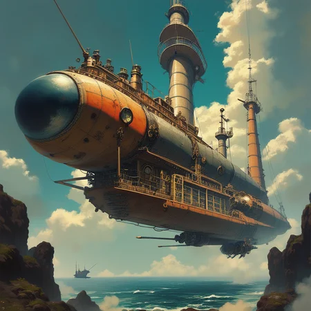 score_9, score_8_up, score_7_up, score_6_up, steampunk airship battle in the sky, with intricate machinery and steam-powered cannons firing amidst swirling clouds. The ships are ornately designed with brass and copper, their propellers cutting through the dense fog, highly detailed, vivid <lora:ponys-dream:.9>