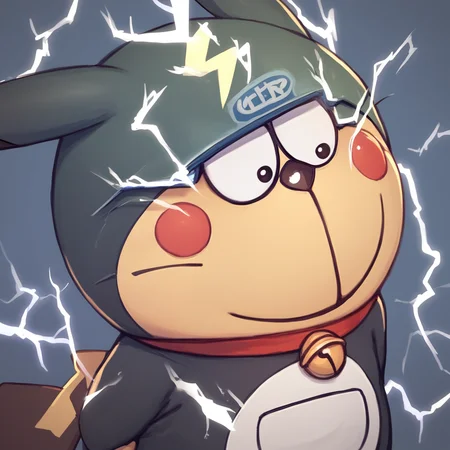score_9_up, score_8_up, score_7_up, score_6_up, DoraemonStare, daraemon, alternate costume,
lightning, pikachu \(cosplay\),
looking at viewer, upper body, smile, <lora:DoraemonStareXL_Pony:1.1>, masterpiece, newest, absurdres