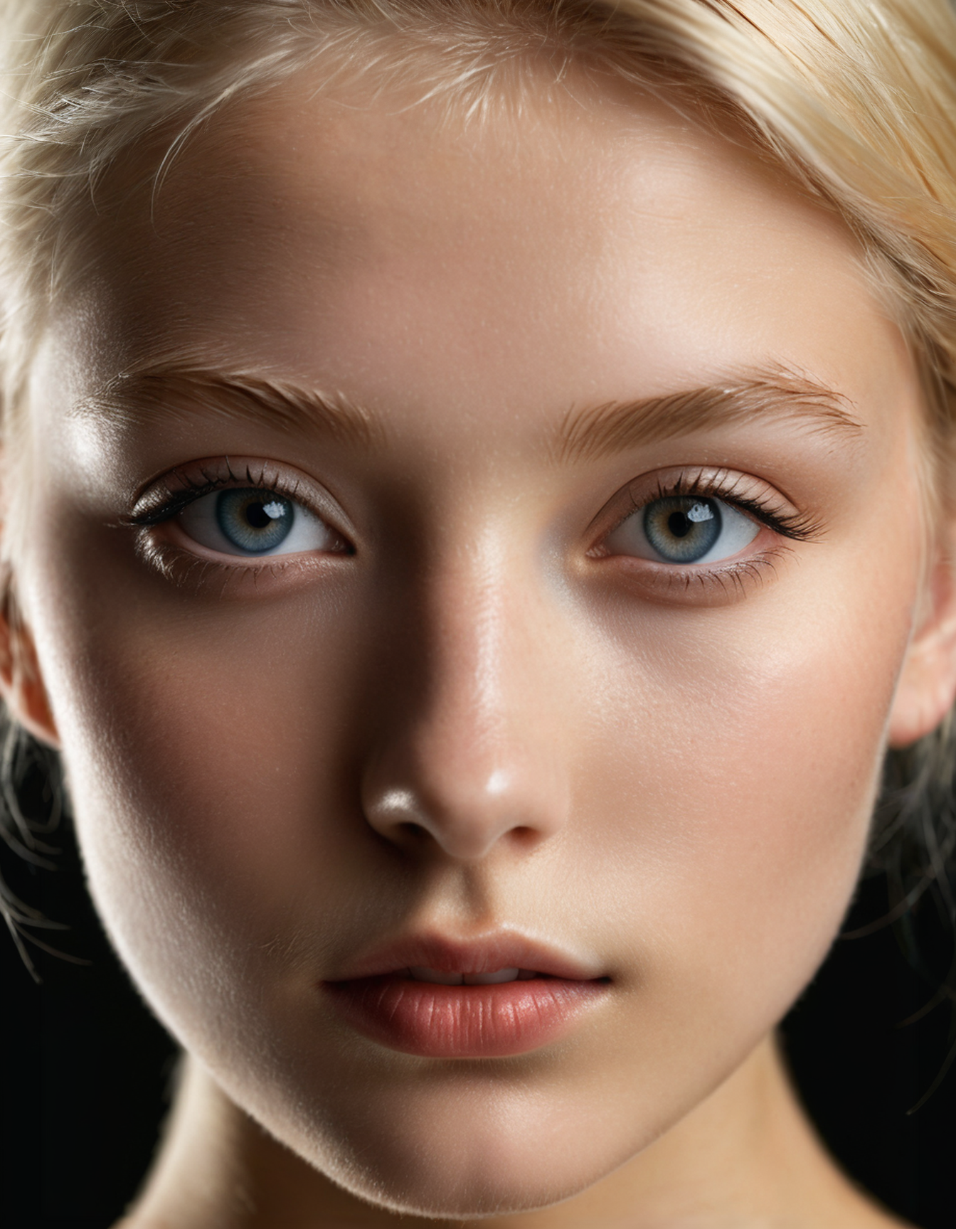 extreme closeup portrait,  professional photograph of a 18 year old platin blonde model by august sander, extremely clear and  detailed eyes, realistic skin texture, bold lines, hyper detailed, dark limited palette, chiaroscuro,  (intricate details, masterpiece, best quality:1.4), mesmerizing, Futurism Art Style, dynamic, dramatic, dynamic pose
<lora:add-detail-xl:1> <lora:xl_more_art-full_v1:0.5>