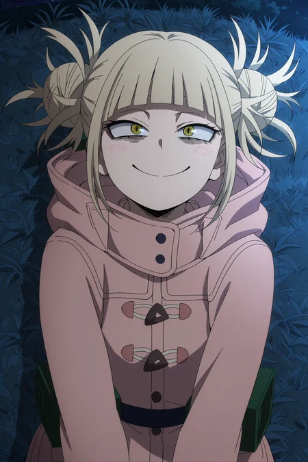anime screencap, anime coloring, detailed face, masterpiece, best quality, very aesthetic, absurdres, volumetric lighting, official style, amazing quality, ultra detailed, highres, amazing quality, scenery, beautiful detailed hair, beautiful detailed eyes,
<lora:StS-Illustrious-Detail-Slider-v1.0:4>
outside, city at night,
<lora:Himiko_Toga_My_Hero_Academia:1>
toga himiko, 1girl, solo, blonde hair, double bun, hair bun, messy hair, solo, cute smile, grass, lying, pink coat, from above, looking up at the viewer